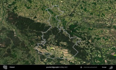 powiat bilgorajski. Mayıs 2017 'de çekilen Kopernik Nöbetçi karolarından oluşan bir uydu görüntüsü üzerine Polonya' nın idari bölgesinin ana hatlarını belirledik.