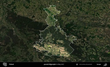 powiat bilgorajski. Polonya 'nın idari alanı, Mayıs 2017' de çekilen Kopernik Nöbetçi karolarından oluşan koyu renkli bir uydu görüntüsü üzerinde vurgulandı ve özetlendi.