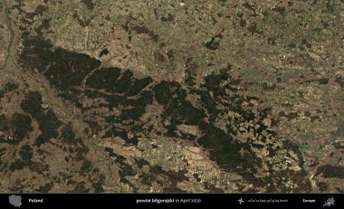 powiat bilgorajski. Nisan 2020 'de Copernicus Sentinel karolarından oluşan bir uydu görüntüsü üzerine Polonya' nın idari bölgesi
