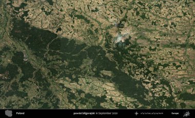 powiat bilgorajski. Eylül 2020 'de Copernicus Sentinel karolarından oluşan bir uydu görüntüsü üzerine Polonya' nın idari bölgesi