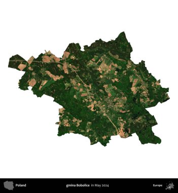 gmina Bobolice. Polonya 'nın idari bölgesi, Mayıs 2024' te çekilen Kopernik Nöbetçi Fayanslarından oluşan bir uydu görüntüsü üzerinde beyaza izole edildi.