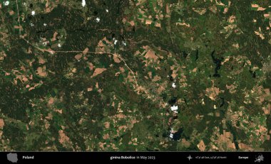 gmina Bobolice. Copernicus Sentinel 'in Mayıs 2023' te çekilmiş uydu görüntüsü üzerine Polonya 'nın idari bölgesi.