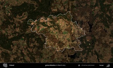 gmina Bobolice. Polonya 'nın idari alanı, Mart 2025' te çekilen Kopernik Nöbetçi karolarından oluşan koyu renkli bir uydu görüntüsü üzerine vurgulandı ve özetlendi