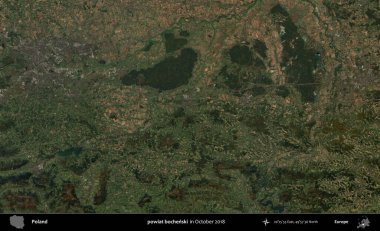 powiat bochenski. Polonya 'nın idari bölgesi, Ekim 2018' de çekilen Kopernik Sentinel karolarından oluşan bir uydu görüntüsü üzerine kurulmuştur.