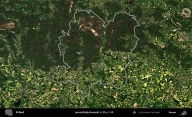 powiat boleslawiecki. Mayıs 2018 'de çekilen Kopernik Nöbetçi karolarından oluşan bir uydu görüntüsü üzerine Polonya' nın idari bölgesinin ana hatlarını belirledik.
