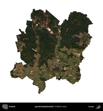 powiat boleslawiecki. Polonya idari bölgesi, Mart 2025 'te çekilen Kopernik Nöbetçi karolarından oluşan bir uydu görüntüsü üzerinde beyaza izole edildi.