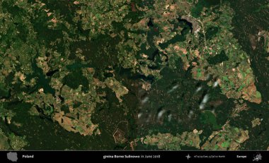 gmina Borne Sulinowo. Copernicus Sentinel 'in Haziran 2018' de çekilmiş uydu görüntüsü üzerine Polonya 'nın idari bölgesi