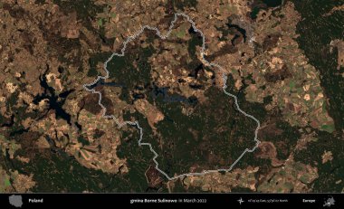 gmina Borne Sulinowo. Polonya 'nın idari bölgesini Mart 2022' de çekilen Kopernik Sentinel karolarından oluşan bir uydu görüntüsü ile özetledik.