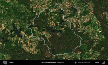 gmina Borne Sulinowo. Mayıs 2024 'te çekilen Kopernik Nöbetçi karolarından oluşan bir uydu görüntüsünde Polonya' nın idari bölgesinin ana hatları belirlendi
