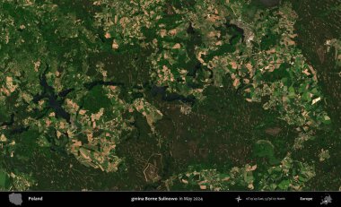 gmina Borne Sulinowo. Mayıs 2024 'te Copernicus Sentinel karolarından oluşan uydu görüntüsü üzerine Polonya' nın idari bölgesi