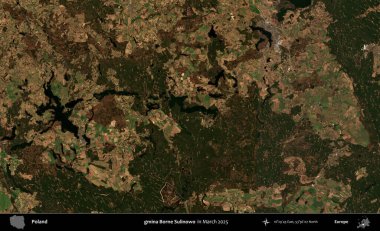 gmina Borne Sulinowo. Copernicus Sentinel 'in Mart 2025' te çekilmiş uydu görüntüsü üzerine Polonya 'nın idari bölgesi