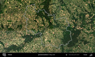 powiat brodnicki. Mayıs 2016 'da çekilen Kopernik Nöbetçi karolarından oluşan uydu görüntüsünde Polonya' nın idari bölgesinin ana hatları belirlendi