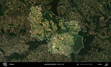 powiat brodnicki. Polonya 'nın idari alanı, Mayıs 2016' da çekilen Kopernik Nöbetçi karolarından oluşan koyu renkli bir uydu görüntüsü üzerine vurgulandı ve özetlendi