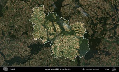 powiat brodnicki. Polonya 'nın idari alanı, Eylül 2017' de çekilen Kopernik Nöbetçi karolarından oluşan koyu renkli bir uydu görüntüsü üzerine vurgulandı ve özetlendi