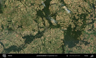 powiat brodnicki. Eylül 2017 'de çekilen Kopernik Sentinel karolarından oluşan uydu görüntüsü üzerine Polonya' nın idari bölgesi