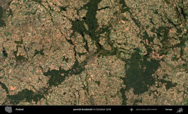 powiat brodnicki. Polonya 'nın idari bölgesi, Ekim 2018' de çekilen Kopernik Sentinel karolarından oluşan bir uydu görüntüsü üzerine kurulmuştur.