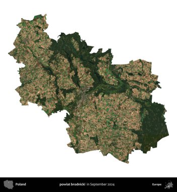 powiat brodnicki. Polonya idari bölgesi, Eylül 2024 'te çekilen Kopernik Nöbetçi karolarından oluşan bir uydu görüntüsü üzerinde beyaza izole edildi.