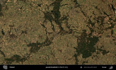 powiat brodnicki. Copernicus Sentinel 'in Mart 2025' te çekilmiş uydu görüntüsü üzerine Polonya 'nın idari bölgesi