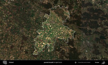 powiat brzeski. Polonya 'nın idari alanı, Nisan 2020' de çekilen Kopernik Nöbetçi karolarından oluşan koyu renkli bir uydu görüntüsü üzerine vurgulandı ve özetlendi