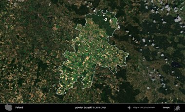 powiat brzeski. Polonya 'nın idari alanı, Haziran 2021' de çekilen Kopernik Nöbetçi karolarından oluşan koyu renkli bir uydu görüntüsüyle vurgulandı ve özetlendi