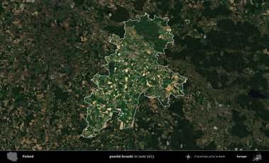 powiat brzeski. Polonya 'nın idari alanı, Haziran 2023' te çekilen Kopernik Nöbetçi karolarından oluşan koyu renkli bir uydu görüntüsü üzerine vurgulandı ve özetlendi.