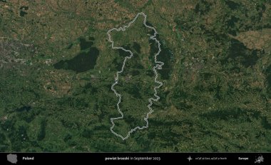 powiat brzeski. Eylül 2023 'te çekilen Copernicus Sentinel karolarından oluşan bir uydu görüntüsü üzerine Polonya' nın idari bölgesinin ana hatlarını belirledik.