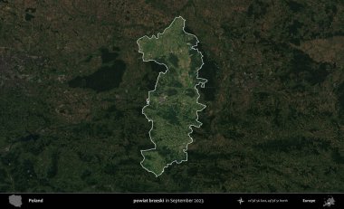 powiat brzeski. Polonya 'nın idari alanı, Eylül 2023' te çekilen Kopernik Nöbetçi karolarından oluşan koyu renkli bir uydu görüntüsü üzerine vurgulandı ve özetlendi.
