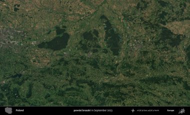 powiat brzeski. Eylül 2023 'te Copernicus Sentinel karolarından oluşan uydu görüntüsü üzerine Polonya' nın idari bölgesi
