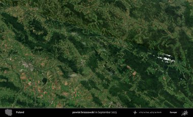 powiat brzozowski. Eylül 2023 'te Copernicus Sentinel karolarından oluşan uydu görüntüsü üzerine Polonya' nın idari bölgesi