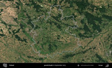 powiat buski. Eylül 2023 'te çekilen Copernicus Sentinel karolarından oluşan bir uydu görüntüsü üzerine Polonya' nın idari bölgesinin ana hatlarını belirledik.