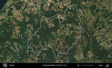 powiat bytowski. Eylül 2023 'te çekilen Copernicus Sentinel karolarından oluşan bir uydu görüntüsü üzerine Polonya' nın idari bölgesinin ana hatlarını belirledik.