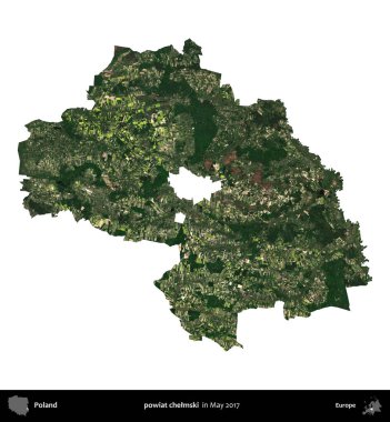 powiat chelmski. Polonya idari bölgesi, Mayıs 2017 'de çekilen Kopernik Nöbetçi karolarından oluşan bir uydu görüntüsü üzerinde beyaza izole edildi.