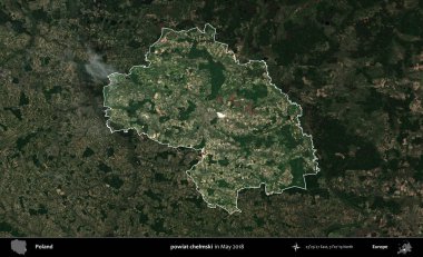 powiat chelmski. Polonya 'nın idari alanı, Mayıs 2018' de çekilen Kopernik Nöbetçi karolarından oluşan koyu renkli bir uydu görüntüsüyle vurgulandı ve özetlendi