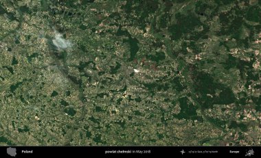 powiat chelmski. Copernicus Sentinel 'in Mayıs 2018' de çekilmiş uydu görüntüsü üzerine Polonya 'nın idari bölgesi.