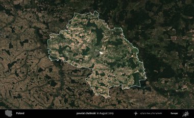 powiat chelmski. Polonya 'nın idari alanı, Ağustos 2019' da çekilen Kopernik Nöbetçi karolarından oluşan koyu renkli bir uydu görüntüsü üzerine vurgulandı ve özetlendi.