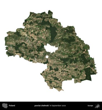 powiat chelmski. Polonya idari bölgesi, Eylül 2020 'de çekilen Kopernik Nöbetçi karolarından oluşan bir uydu görüntüsü üzerinde beyaza izole edildi.