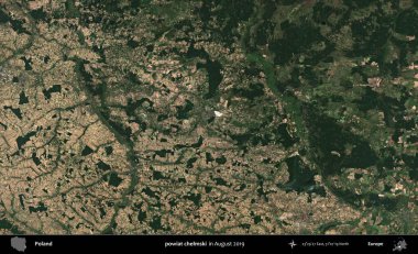 powiat chelmski. Copernicus Sentinel 'in Ağustos 2019' da çekilmiş uydu görüntüsü üzerine Polonya 'nın idari bölgesi.