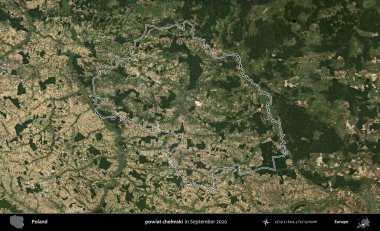 powiat chelmski. Eylül 2020 'de çekilen Kopernik Nöbetçi karolarından oluşan bir uydu görüntüsü üzerine Polonya' nın idari bölgesinin ana hatlarını çizdim.