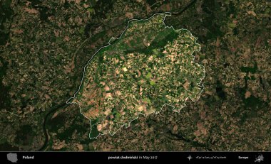powiat chelminski. Polonya 'nın idari alanı, Mayıs 2017' de çekilen Kopernik Nöbetçi karolarından oluşan koyu renkli bir uydu görüntüsü üzerinde vurgulandı ve özetlendi.