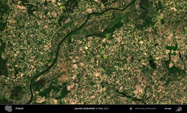 powiat chelminski. Copernicus Sentinel 'in Mayıs 2017' de çekilmiş uydu görüntüsü üzerine Polonya 'nın idari bölgesi.
