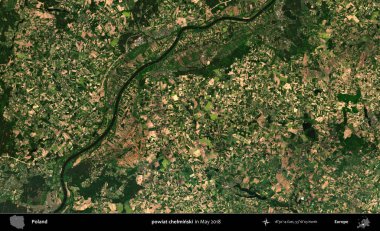 powiat chelminski. Copernicus Sentinel 'in Mayıs 2018' de çekilmiş uydu görüntüsü üzerine Polonya 'nın idari bölgesi.