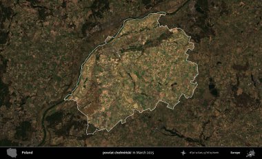 powiat chelminski. Polonya 'nın idari alanı, Mart 2025' te çekilen Kopernik Nöbetçi karolarından oluşan koyu renkli bir uydu görüntüsü üzerine vurgulandı ve özetlendi
