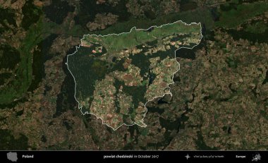 powiat chodzieski. Polonya 'nın idari alanı, Ekim 2017' de çekilen Kopernik Nöbetçi karolarından oluşan koyu renkli bir uydu görüntüsü üzerine vurgulandı ve özetlendi
