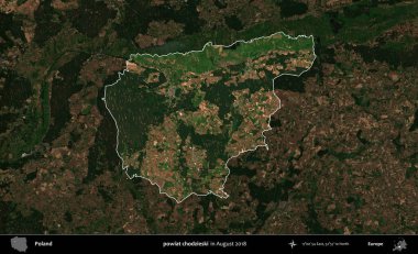 powiat chodzieski. Polonya 'nın idari alanı, Ağustos 2018' de çekilen Kopernik Nöbetçi karolarından oluşan koyu renkli bir uydu görüntüsü üzerine vurgulandı ve özetlendi