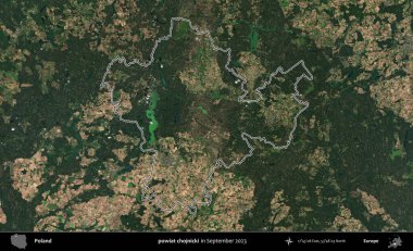 powiat chojnicki. Eylül 2023 'te çekilen Copernicus Sentinel karolarından oluşan bir uydu görüntüsü üzerine Polonya' nın idari bölgesinin ana hatlarını belirledik.