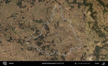 powiat ciechanowski. Polonya 'nın idari bölgesini, Nisan 2018' de çekilen Kopernik Nöbetçi karolarından oluşan bir uydu görüntüsüne göre özetledik.