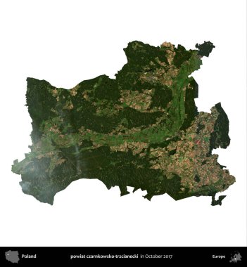 powiat czarnkowsko-trzcianecki. Polonya 'nın idari bölgesi, Ekim 2017' de çekilen Kopernik Nöbetçi karolarından oluşan bir uydu görüntüsü üzerinde beyaza izole edildi.