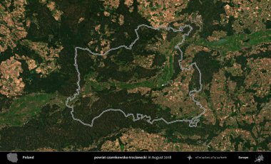 powiat czarnkowsko-trzcianecki. Polonya 'nın idari bölgesini Ağustos 2018' de çekilen Kopernik Nöbetçi karolarından oluşan bir uydu görüntüsüne göre özetledik.