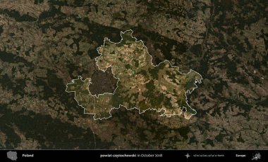 powiat czestochowski. Polonya 'nın idari alanı, Ekim 2018' de çekilen Kopernik Nöbetçi karolarından oluşan koyu renkli bir uydu görüntüsü üzerine vurgulandı ve özetlendi