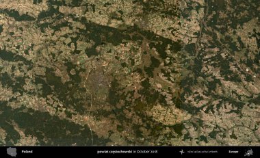 powiat czestochowski. Polonya 'nın idari bölgesi, Ekim 2018' de çekilen Kopernik Sentinel karolarından oluşan bir uydu görüntüsü üzerine kurulmuştur.